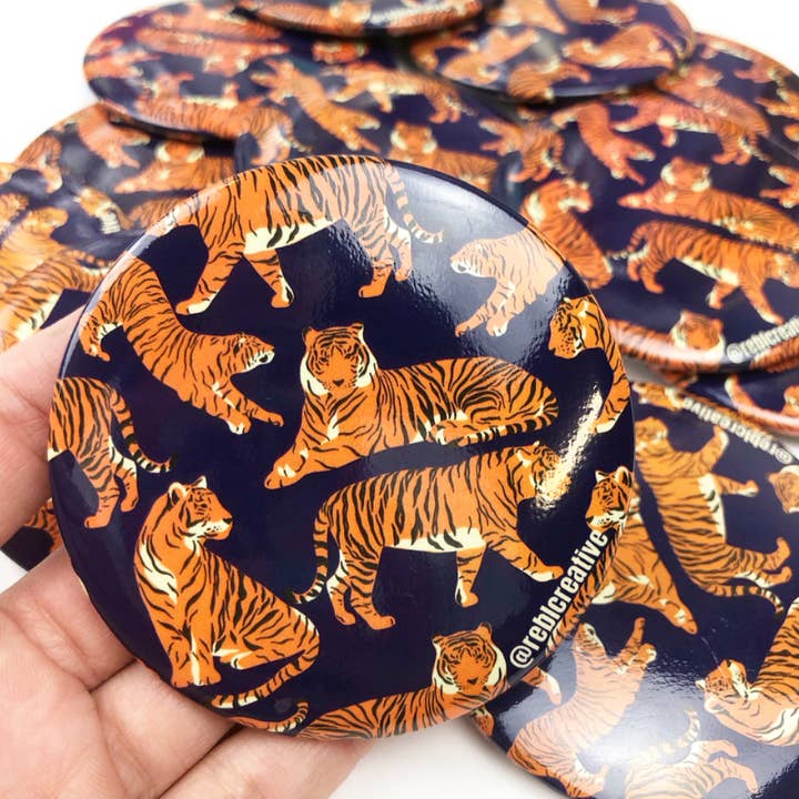 REBL Creative - Wholesale Lapel Pin/Button - Tiger Lounge - Navy - Game Day Button1