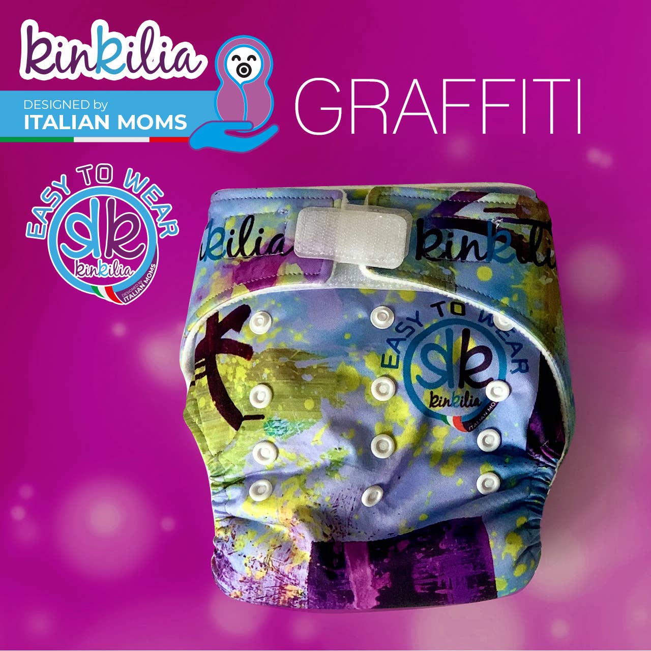 Kinkilia – wholesale Tygblöja - Baby – Tygblöja Kinkilia Designad i Italien Graffiti