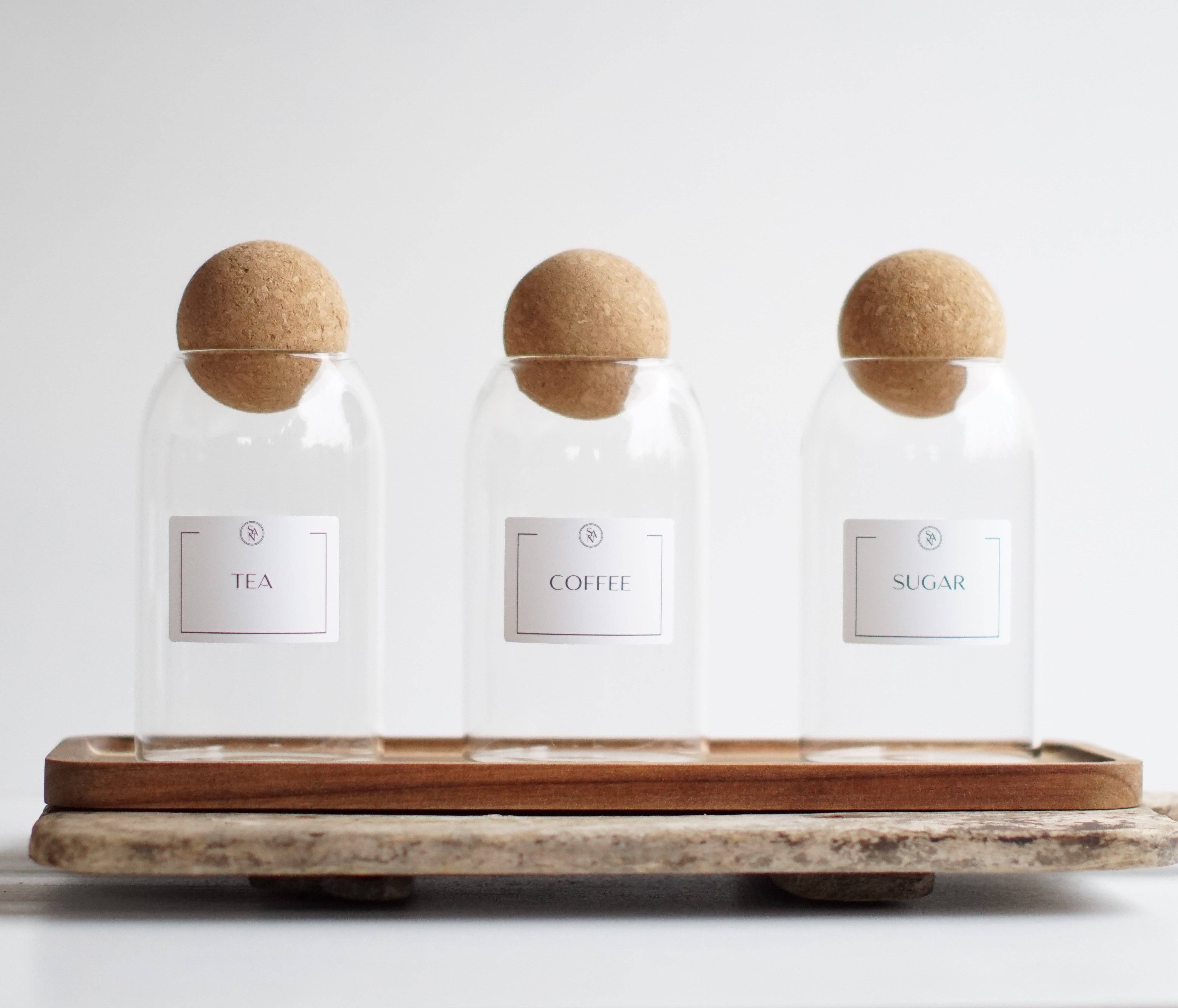 So At Nature - Venta al por mayor Tarros - Juego de frascos de vidrio para té, café y azúcar con tapa de corcho bola - Dryck 500 ml2