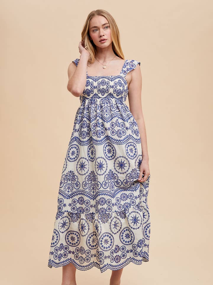 COTTON EMBROIDERED EYELET MAXI DRESS for wholesale by In Loom