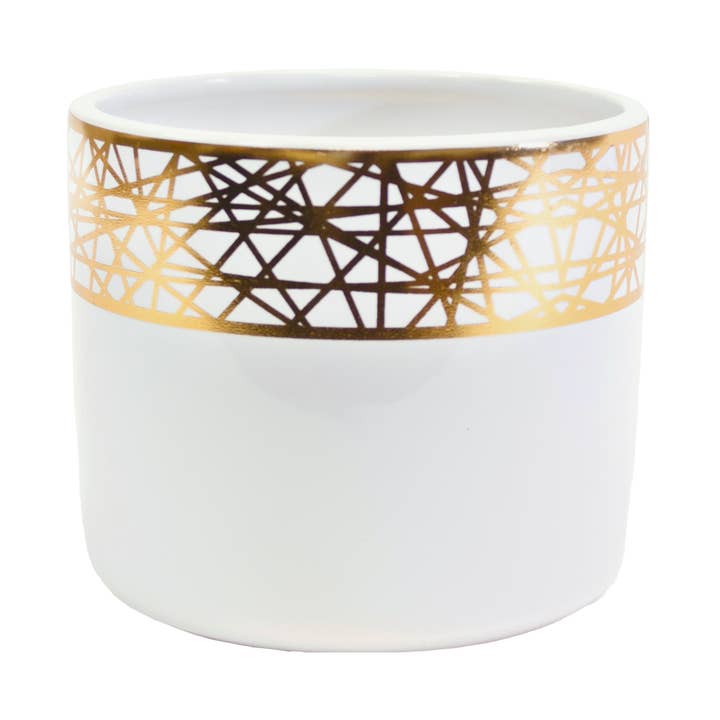 4.8"D Gold Metallic Rim Pot - Dolomite Ceramic for wholesale by Jacobson