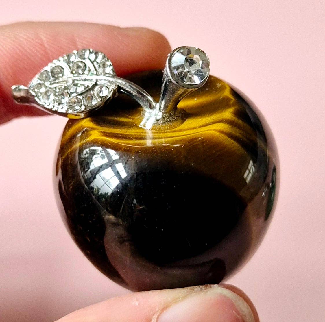 Moonlight Gemstones - Wholesale Decorative Tabletop Object - Mini Gemstone Apple with Rhinestones (3x3 cm) - Green Aventurine2