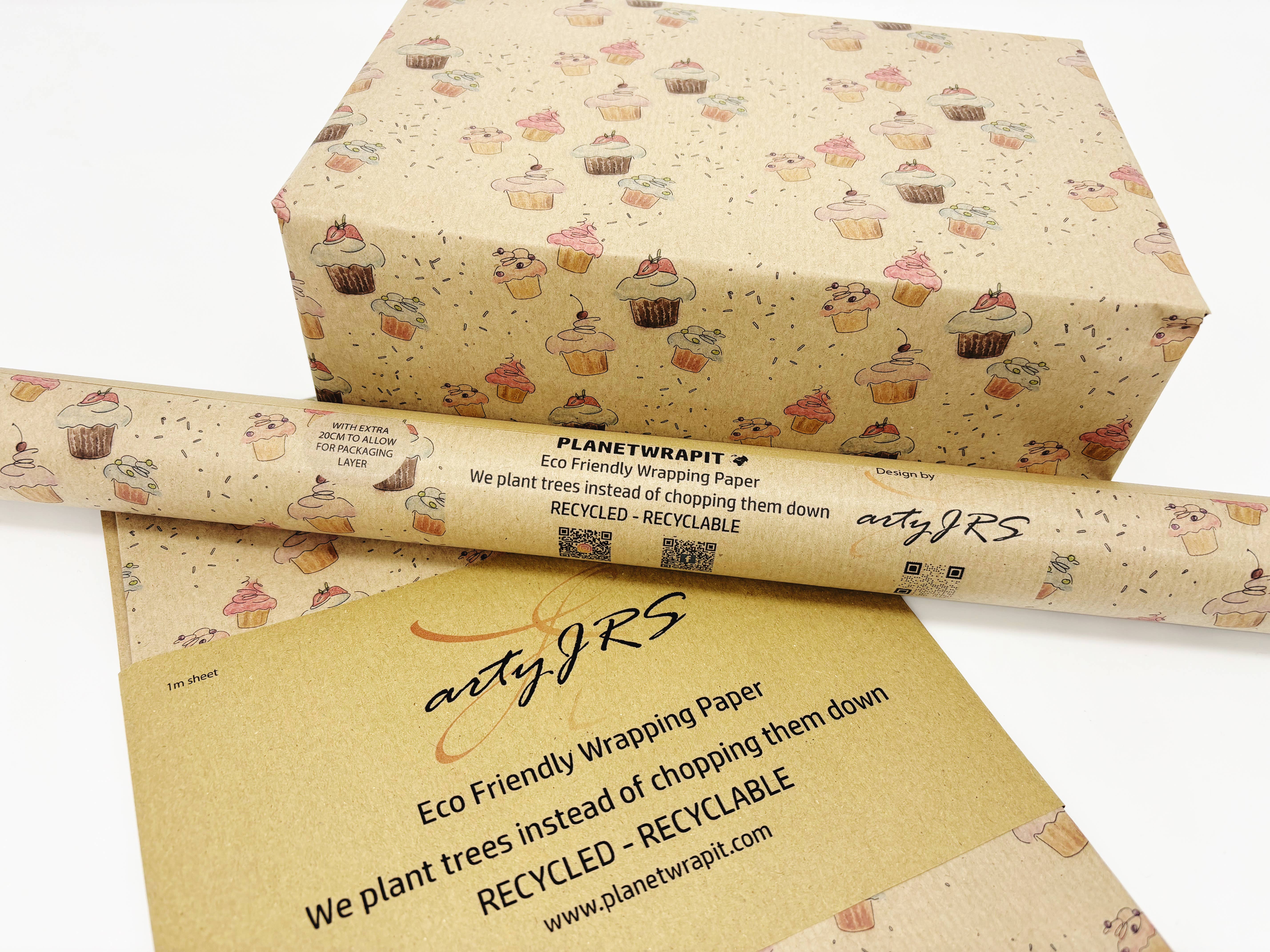 PlanetWrapIt – wholesale Wrapping paper roll – Cupcakes Recycled Kraft Wrapping Paper5