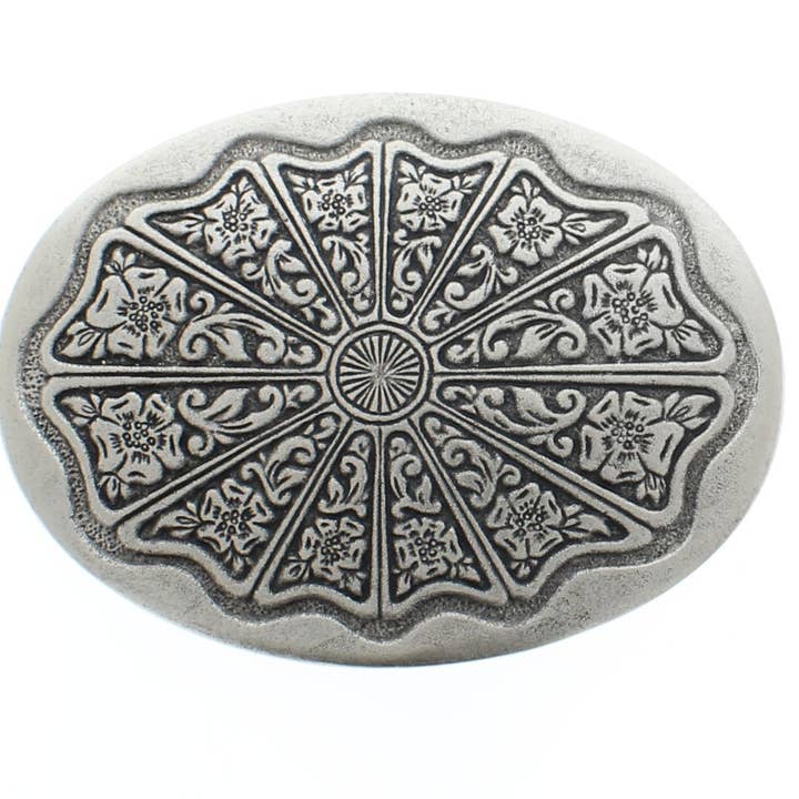 Flower Swirl Pattern Silver Ornate Belt Buckle, each for wholesale by HHH Designs