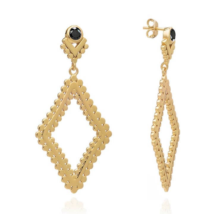 Etrusca Diamant Creol Ørestikker: Sort Onyx i Gaveæske for engroshandel hos AZUNI London