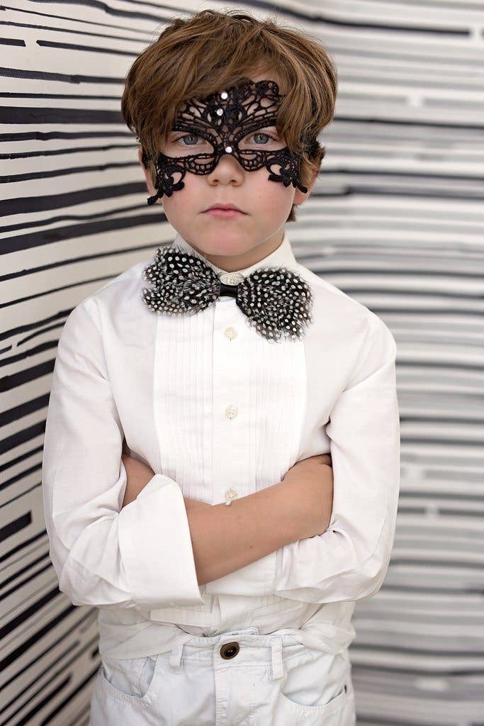 Project 6 NY Kids - Wholesale Hair Bow - Kids - Butterfly Feather Bowtie/Clip - Black/White Spot1