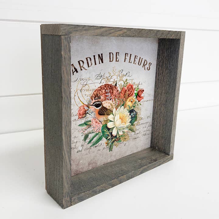 Hangout Home - Vente Pancarte - Panneau en bois de roses vintage d'inspiration française Jardin De Fleurs