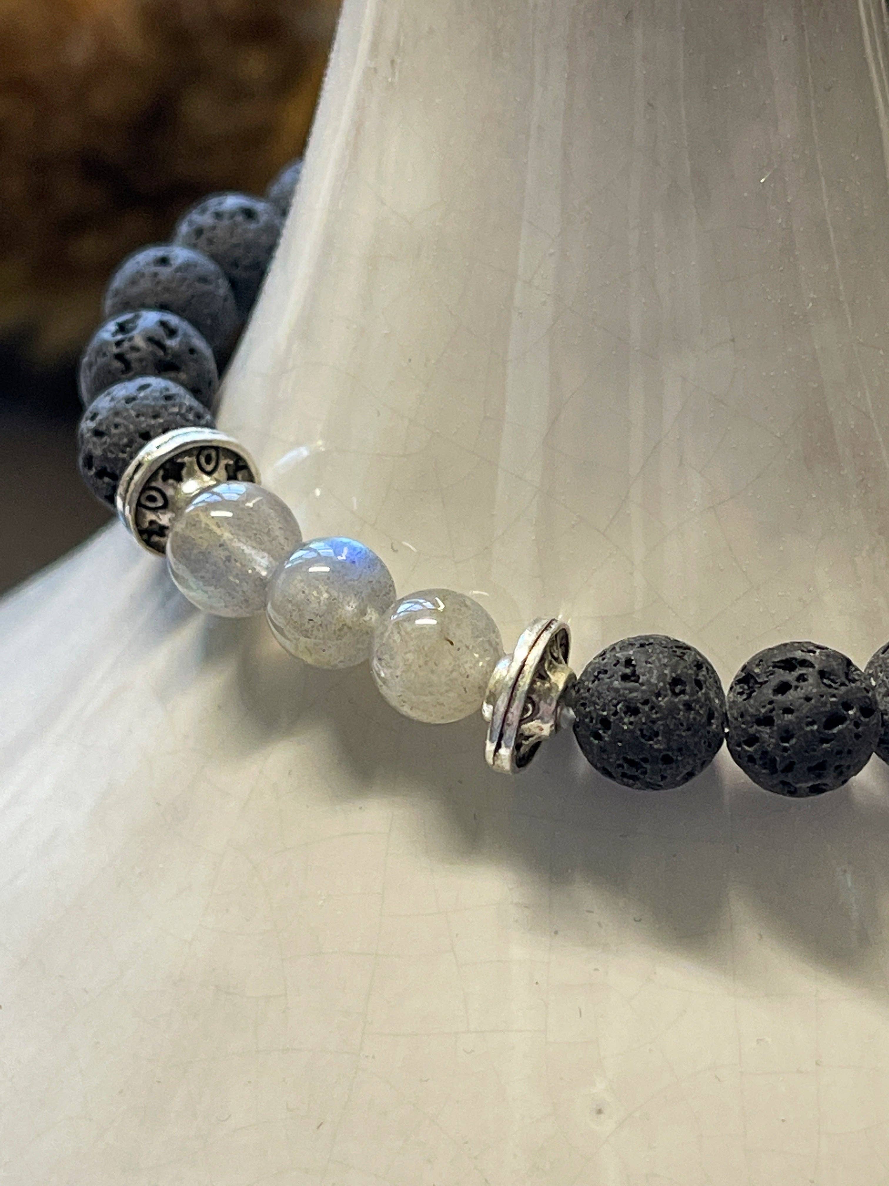 Peace Love Bling - Wholesale Beaded Bracelet - Rainbow Moonstone Lava Stone Bracelet can be used for calming, awakening the inner goddess, aromatherapy2