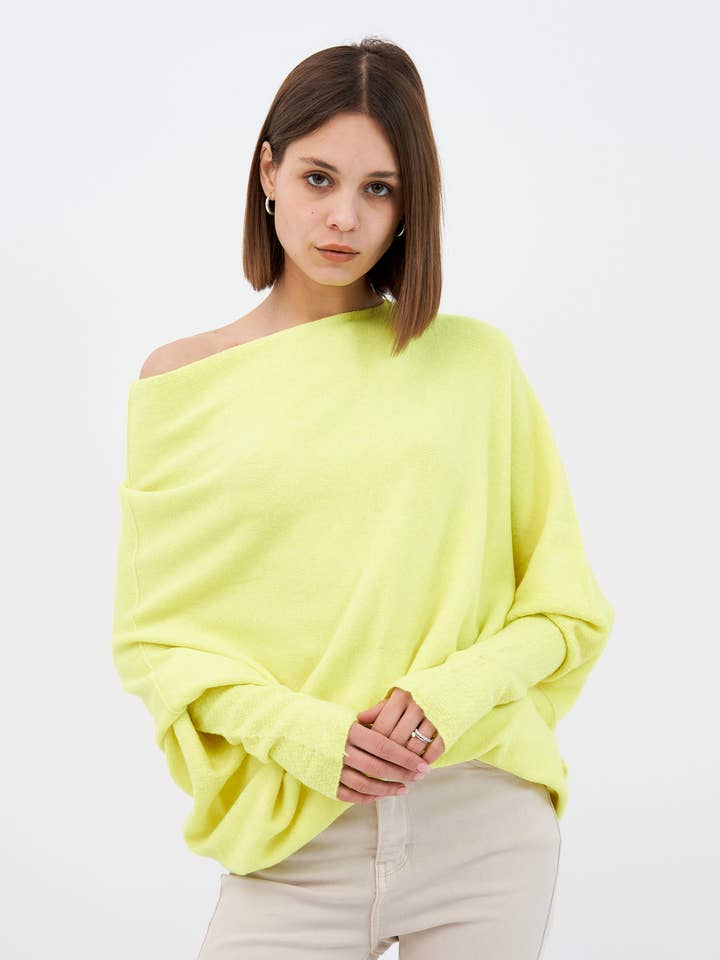 Alyssa Off-Shoulder Knit Sweater In Yellow for wholesale by Y LONDON