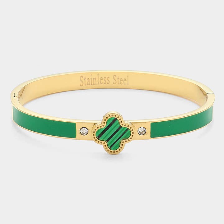 Sensibling Corp. - Wholesale Bangle Bracelet - Quatrefoil Pointed Stainless Steel Hinged Bracelet