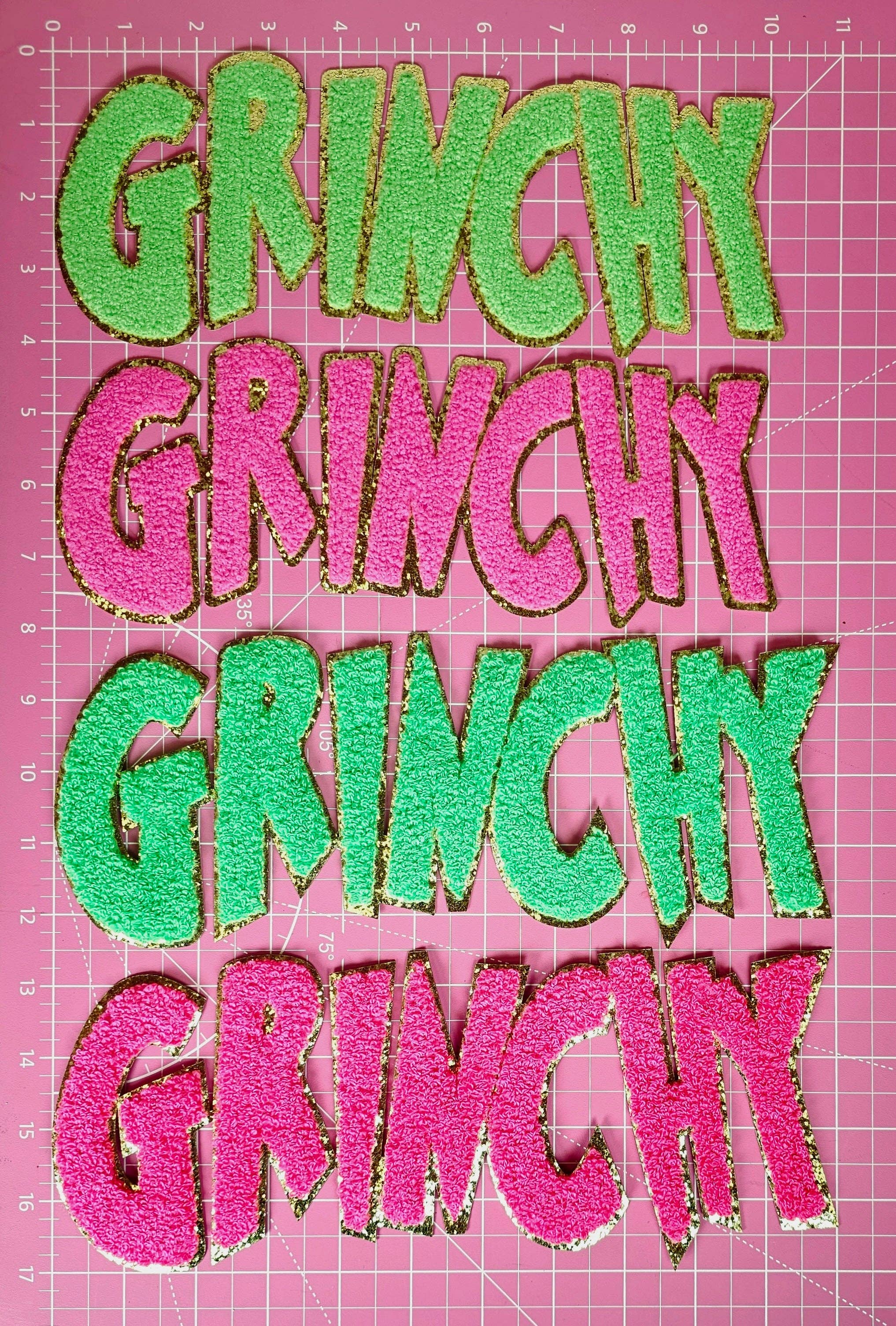 Scratch Decor - Wholesale Patch - Grinchy Word Chenille Gold Glitter Iron-on Patch9