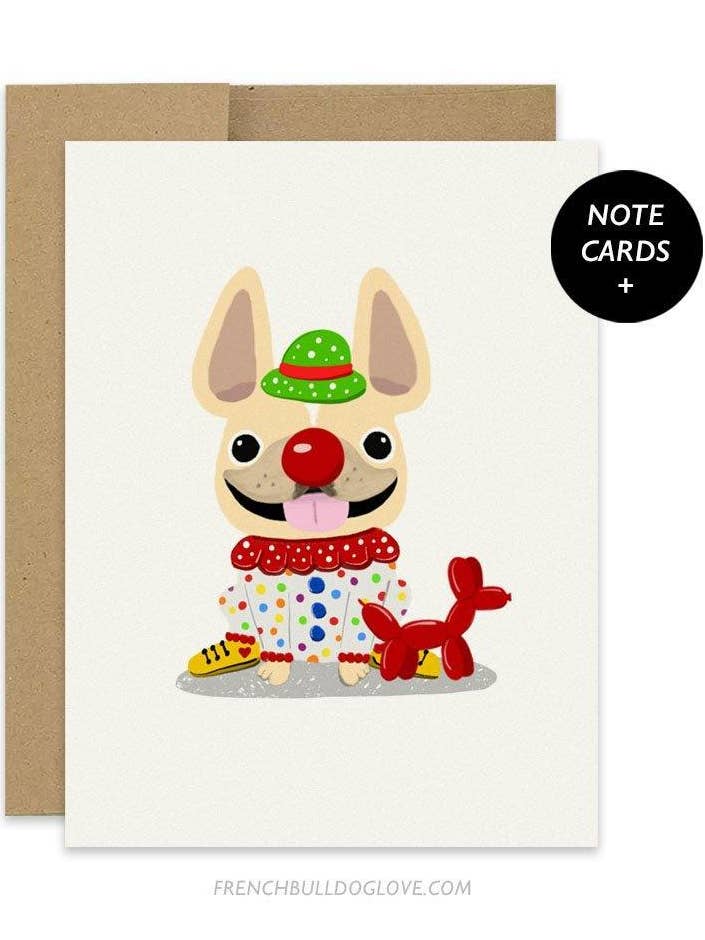 Clown - 12 Notecard Set for wholesale by French Bulldog Love