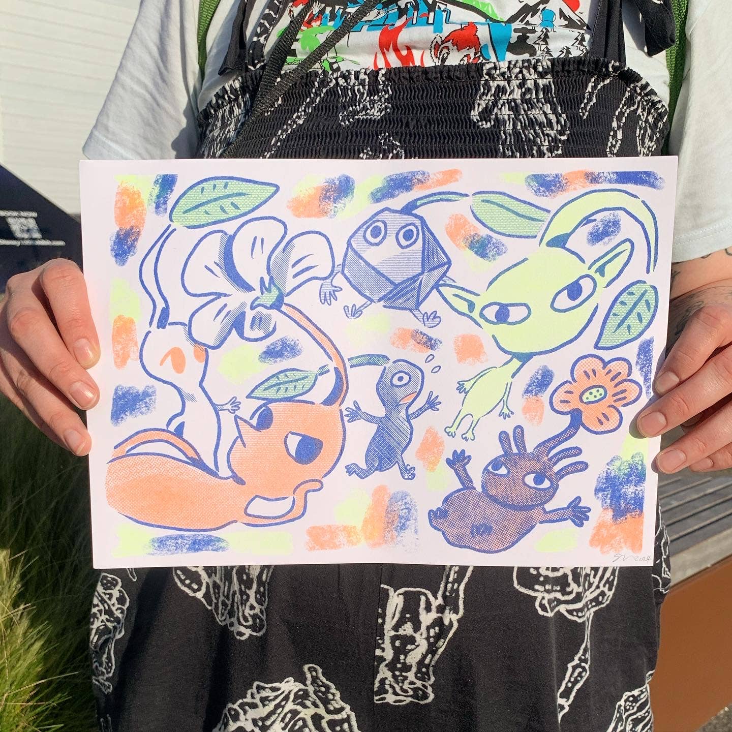 Sophie Heywood – wholesale Art print – Pikmin A4 Risograph Print1