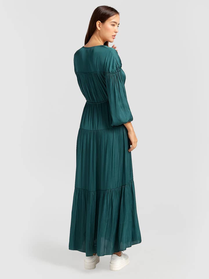 belle & bloom - Wholesale Dress - Women's - Window Seat Tiered Maxi Dress - Dark Green