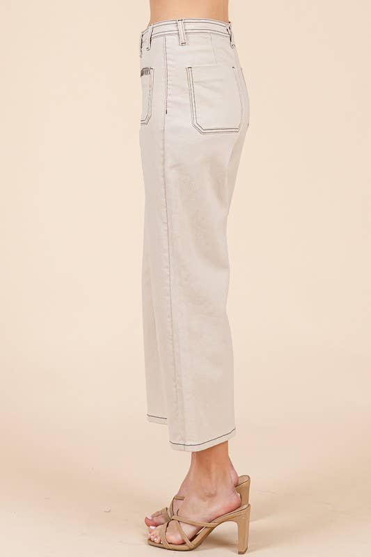 GeeGee x Lovelo - Wholesale Pants - Women's - Blanket Stitching High-Waisted Cropped Pants, OP51712.4