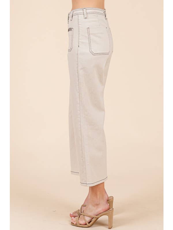 GeeGee x Lovelo - Wholesale Pants - Women's - Blanket Stitching High-Waisted Cropped Pants, OP51712.4