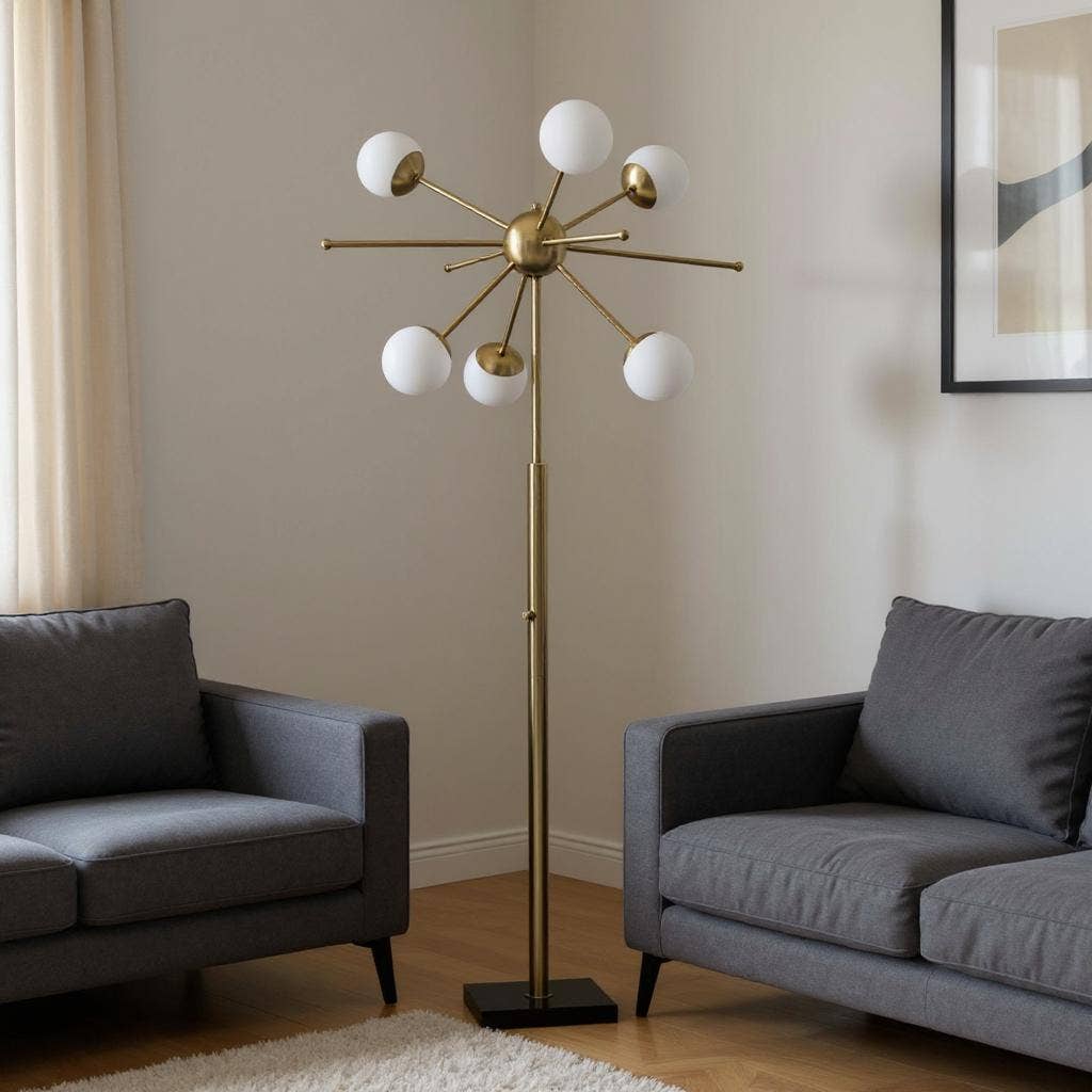 HomeRoots - Wholesale Floor Lamp - 64" Brass Six Light LED Novelty Floor Lamp With Glass Shades