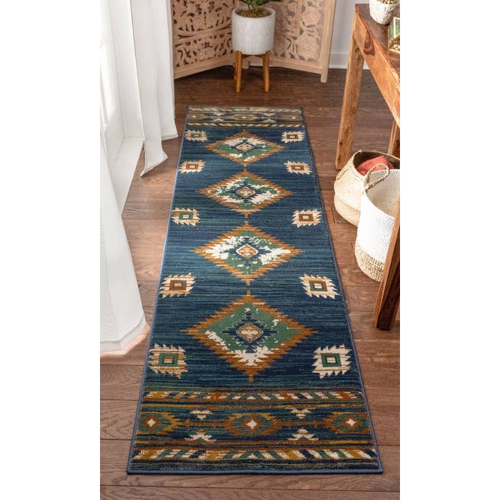 Well Woven – wholesale Matta – Lea Blå Traditionell Sydvästra Tribal Matta10