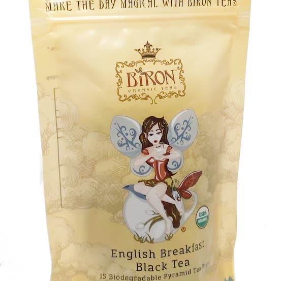 Biron Organic Teas - Wholesale Tea Bags - English Breakfast Black Tea - 15 ct Pyramid Bags in Pouch