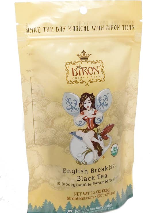 English Breakfast Black Tea - 15 ct Pyramid Bags in Pouch for wholesale by Biron Organic Teas