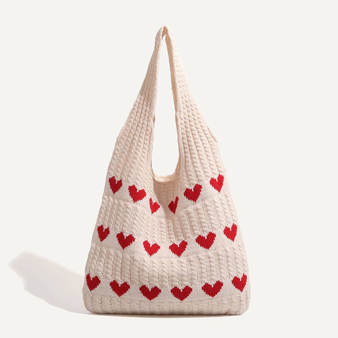 Little Trendy - Vente Tote bag – femme - Sac fourre-tout en crochet Love Heart Sac à bandoulière tissé à la main