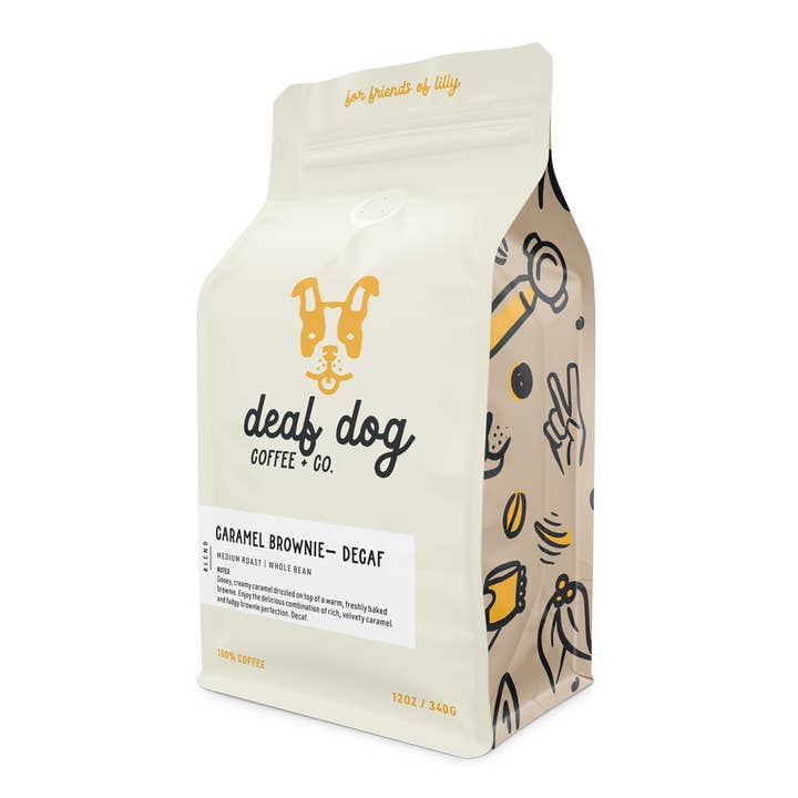 Decaf Caramel Brownie for wholesale by Deaf Dog Coffee + Co.