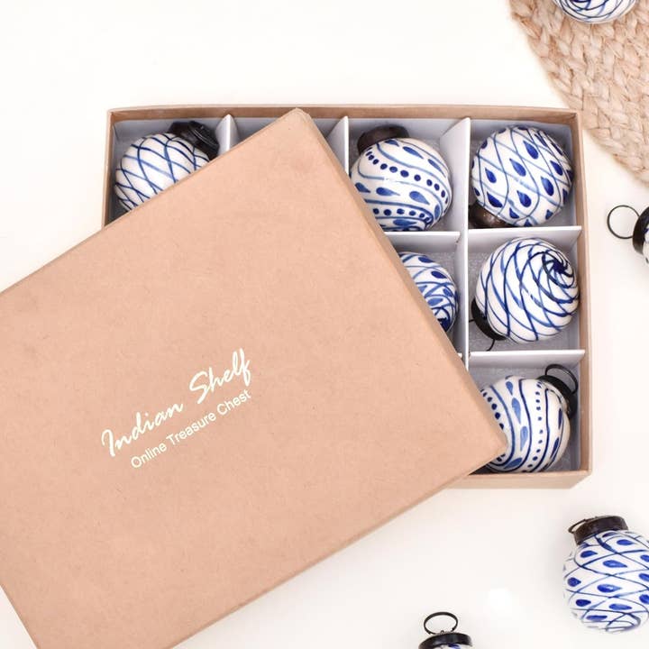 12 Pieces White Blue Christmas Ceramic Ornaments for wholesale on Faire1