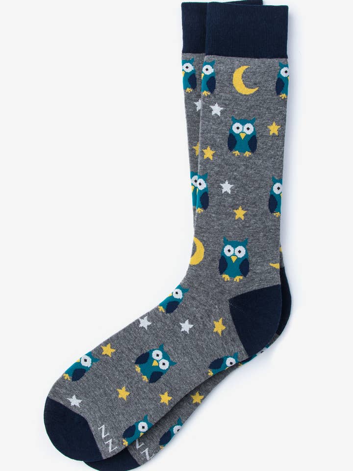 Owl Night Long Sock - Gray Carded Cotton for wholesale by Alynn