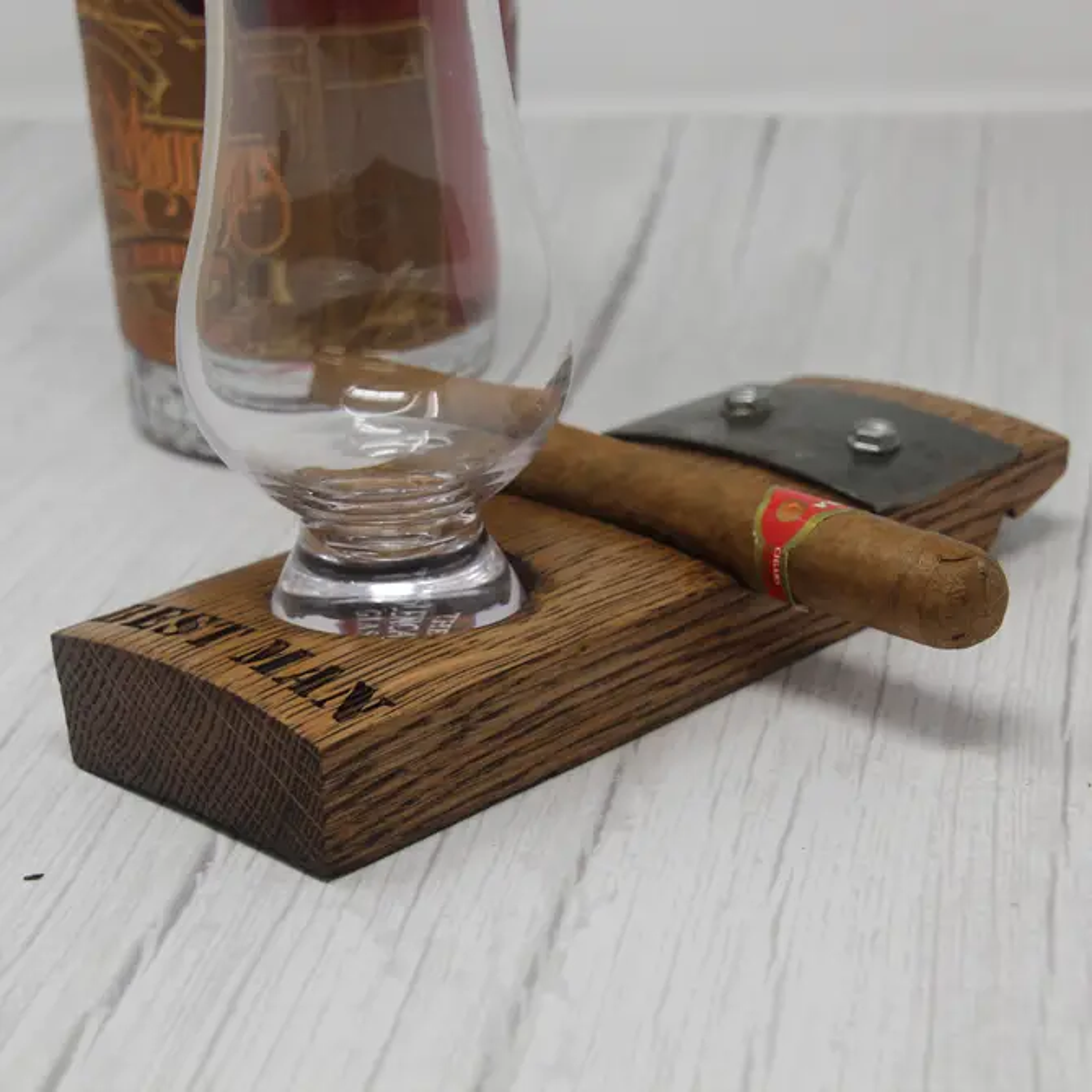 Barrel-Art - Wholesale Onderzetters - Whisky staafonderzetter met sigaarhouder en Glencairn-glas5