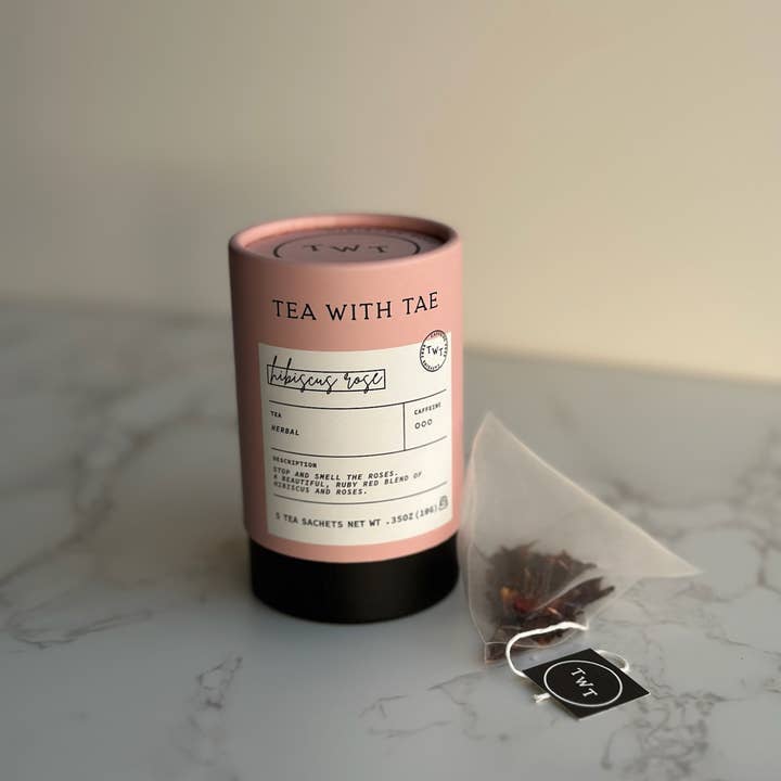 Tea with Tae - Wholesale Tea Bags - Hibiscus Rose Herbal Mini Tube Gift (5 tea bags)