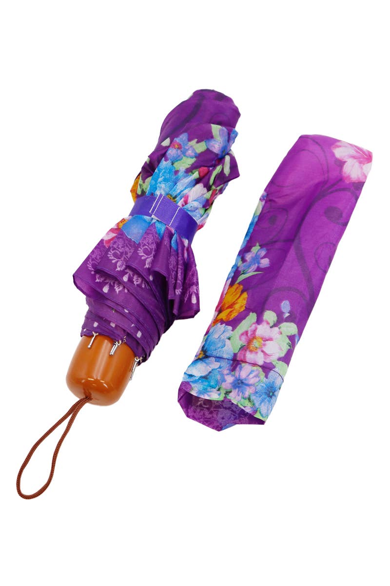 ASSORTITI Ombrello da viaggio compatto con stampa floreale, apertura manuale in vendita all'ingrosso su Faire5