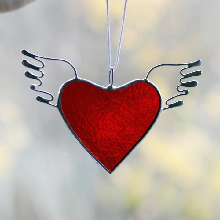 Stained Glass Flying Heart, Red Heart with Wings for wholesale by ArtKvarta