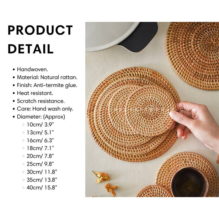 194 Craft House - Vente Sets de table - Napperon rond en rotin naturel tissé à la main