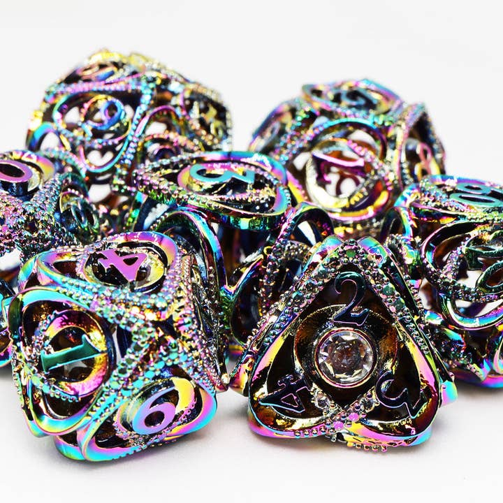 Hollow Hearts: Jeweled Burnt Opal - Metal RPG Dice Set for wholesale by Foam Brain Games