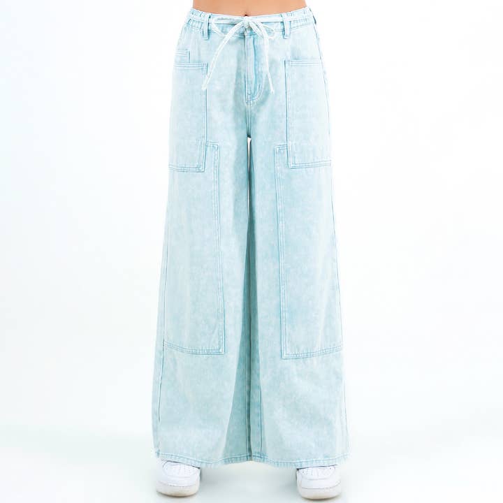 PANTALONES ANCHOS PATCHWORK LAVADO A COLOR-RJH50031 para venta al por mayor de American Bazi