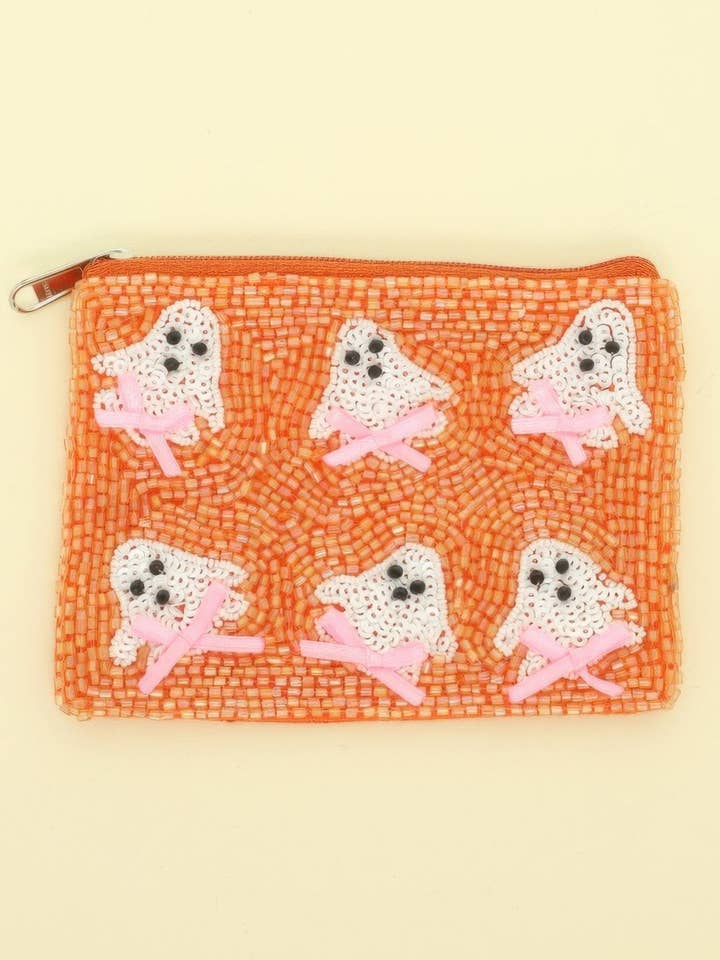 Ghost With Bow Seed Beaded Coin Bag for wholesale by CC Wholesale Clothing