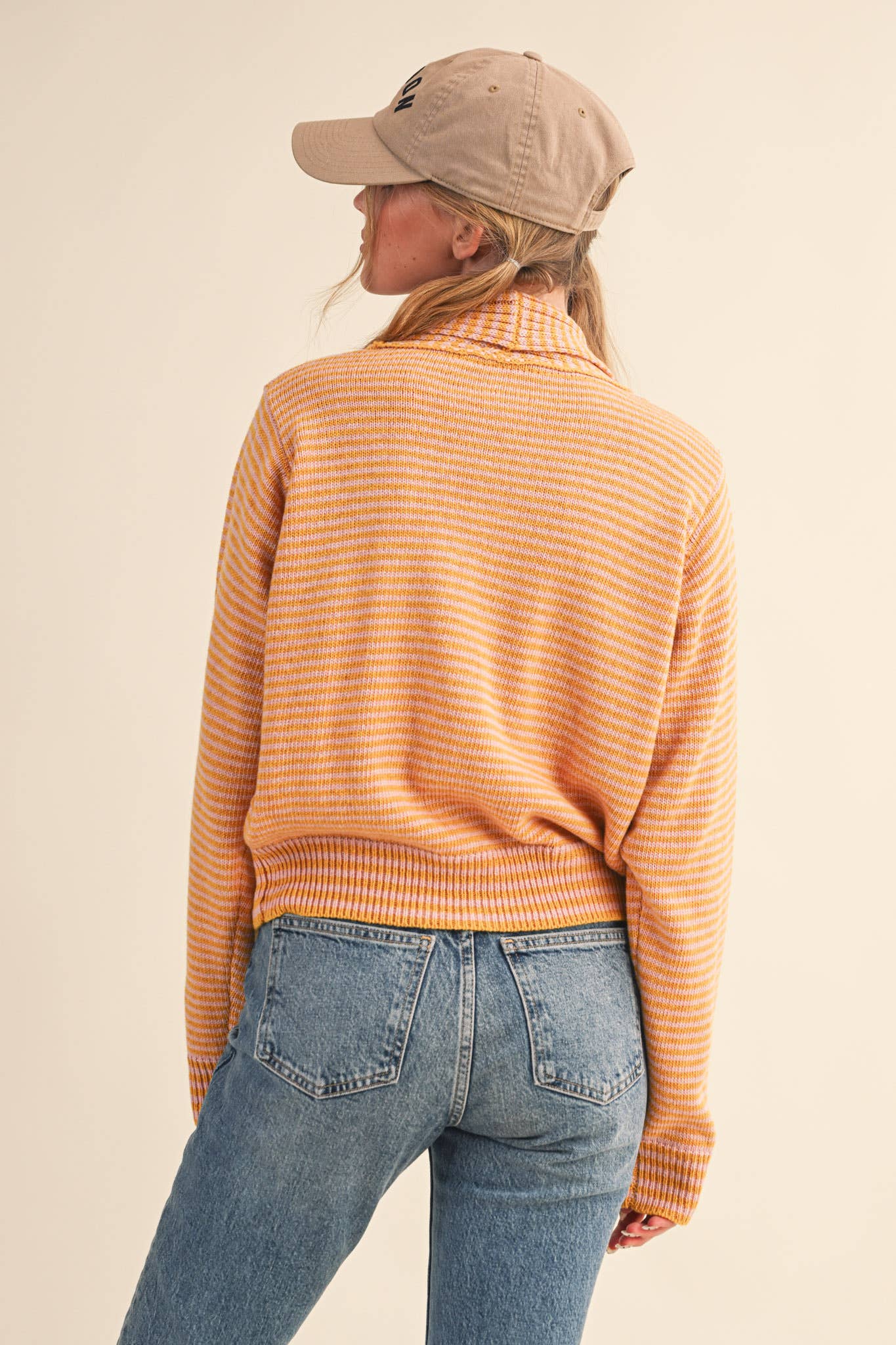 &MERCI - Wholesale Knit Sweater - Women's - STRIPED TYING NECK SWEATER CARDIGAN MSW1112526