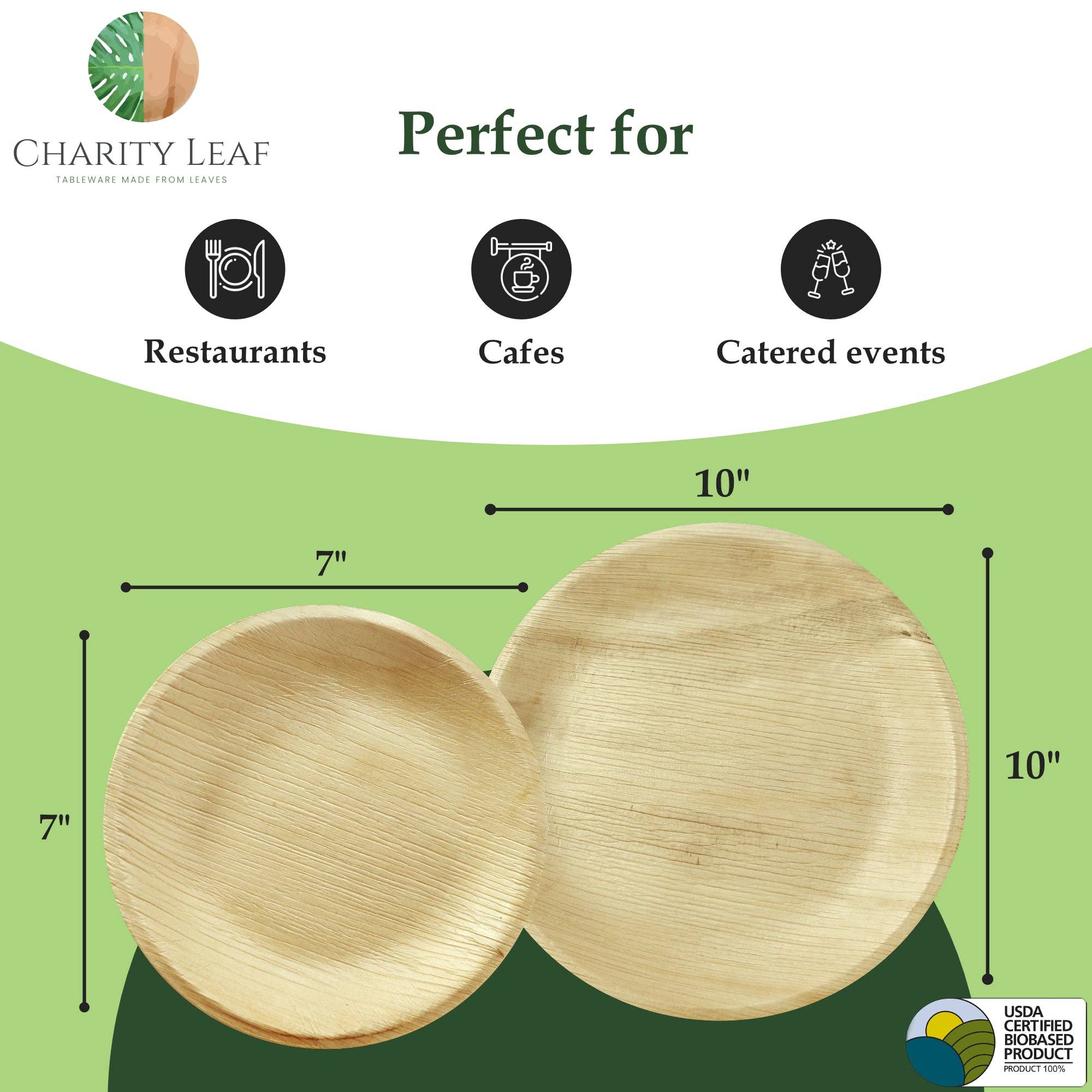 Charity Leaf - Vendita all'ingrosso Piatti monouso - Set da tavola rotondo con foglie di palma, 25,4 cm e 17,8 cm, confezione da 501