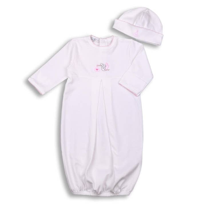 PST-119 WHITE AND PINK STORK DRESS WITH HAT for wholesale by Hug Me First