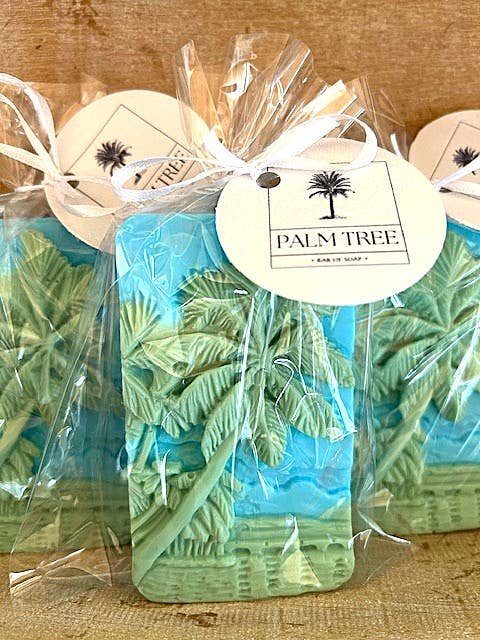 Palm Tree Tropical themed Bar of Soap: Summer themed for wholesale by Plunk Soap and Candle Company