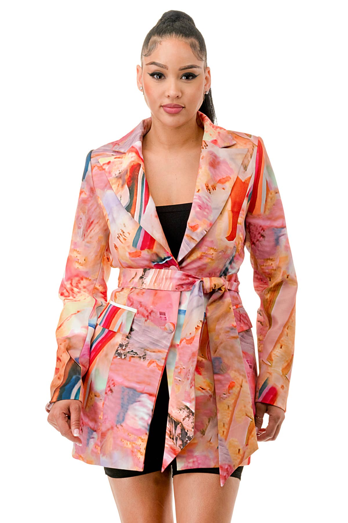 Namatt Design - Wholesale Blazer - Women's - Plus Long Sleeve Tie Waist Blazer0