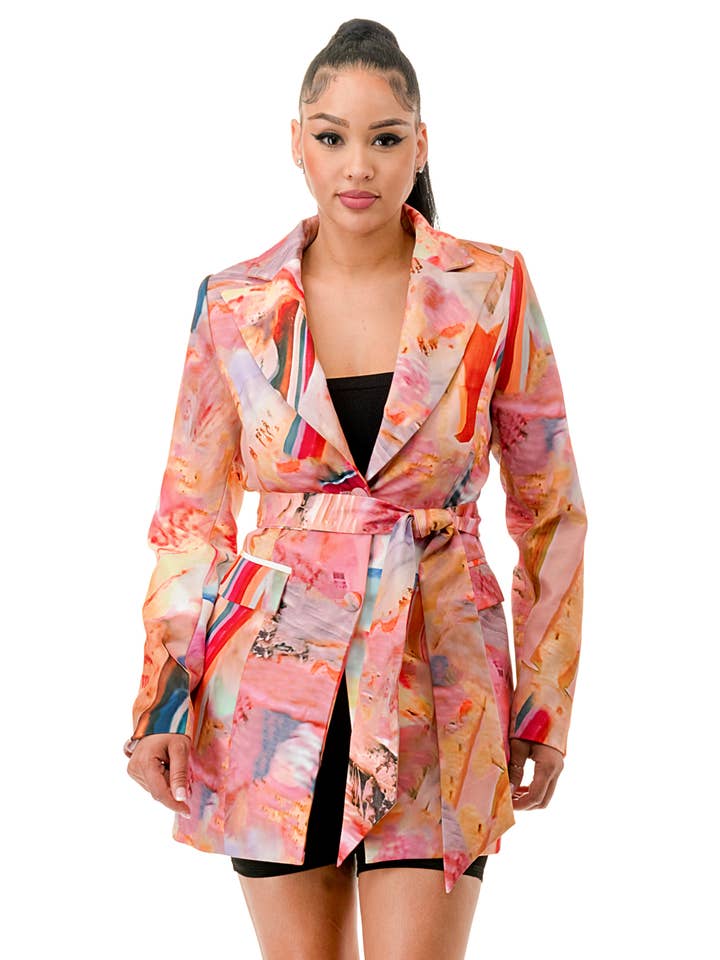 Namatt Design - Wholesale Blazer - Women's - Plus Long Sleeve Tie Waist Blazer