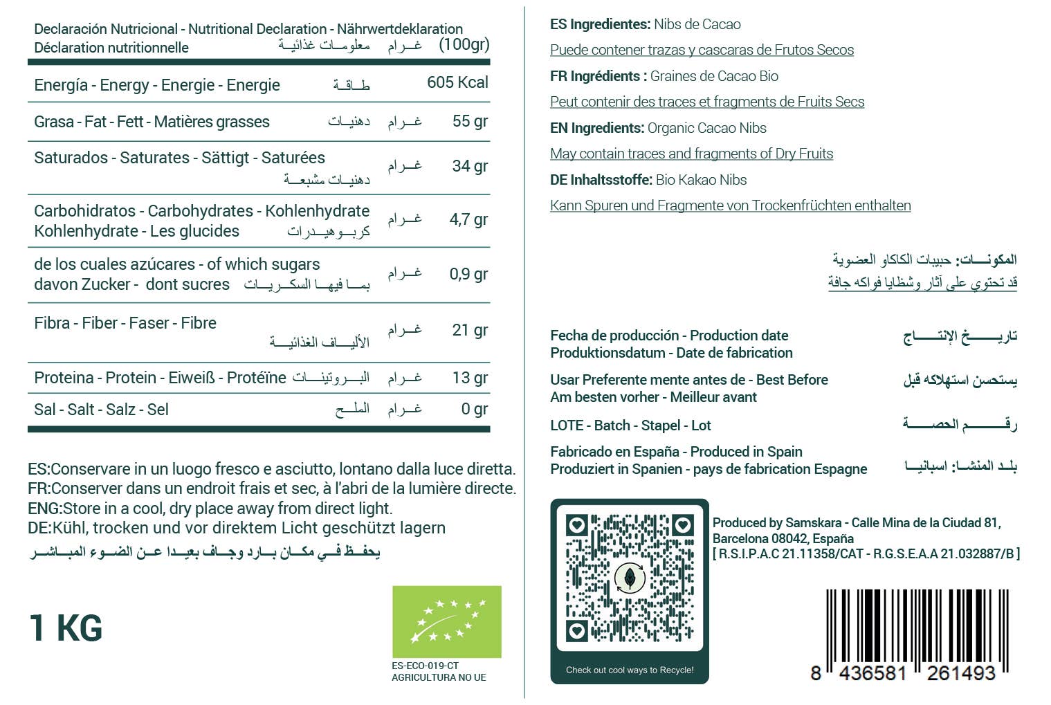 Samskara – wholesale Chocolate – CACAO NIBS | Raw | Organic BIO | + Magnesium, Iron, | 1kg2