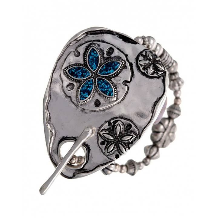 FR2082 Glitter_ Natuurlijke Zand Dollar Toggle Stretch Armband voor wholesale door 0011 PREMIERE