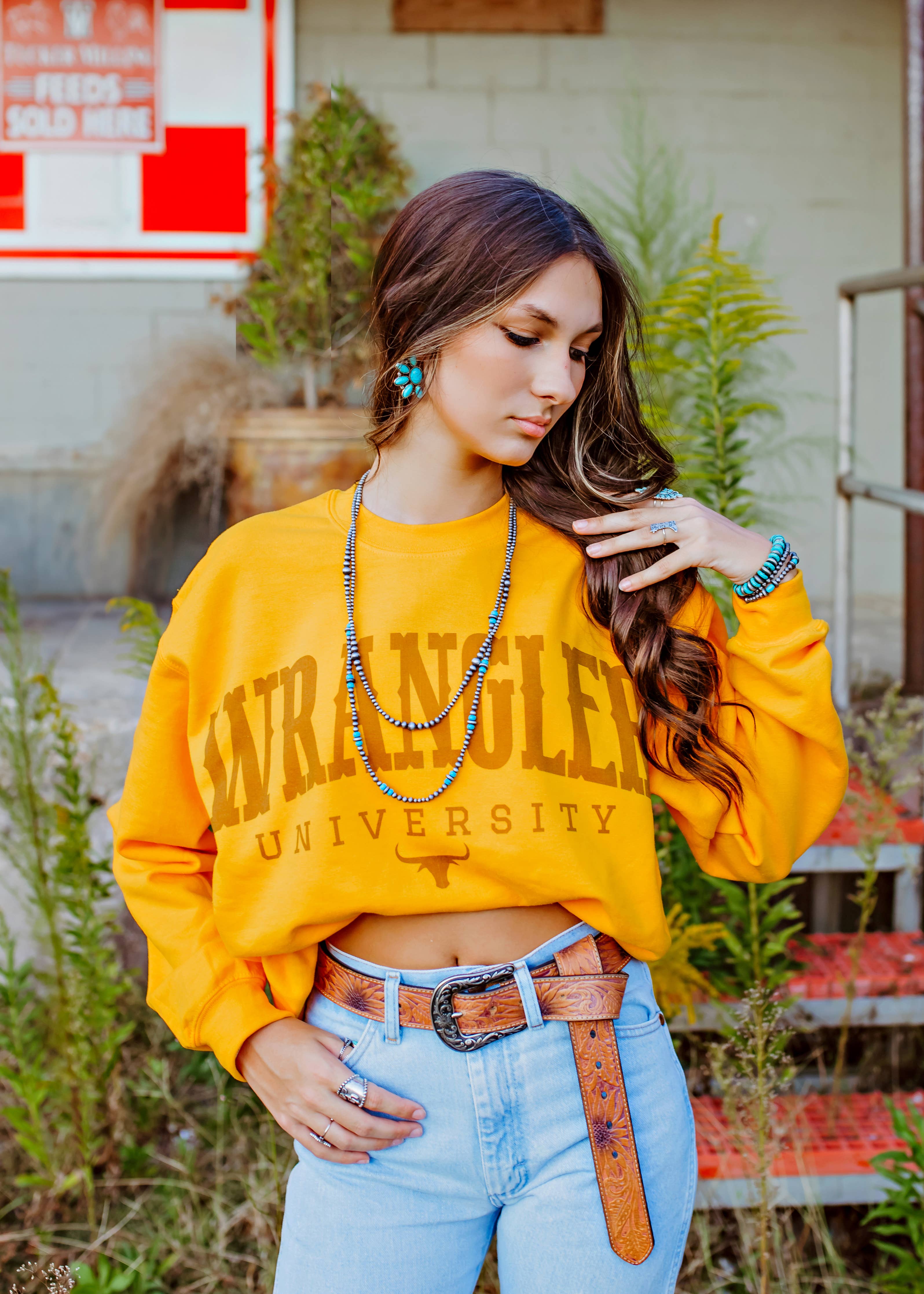 Midwestern Wildflower - Wholesale Graphic Sweatshirt - Women's - Wranglin’ country western graphic Crewneck sweatshirt3