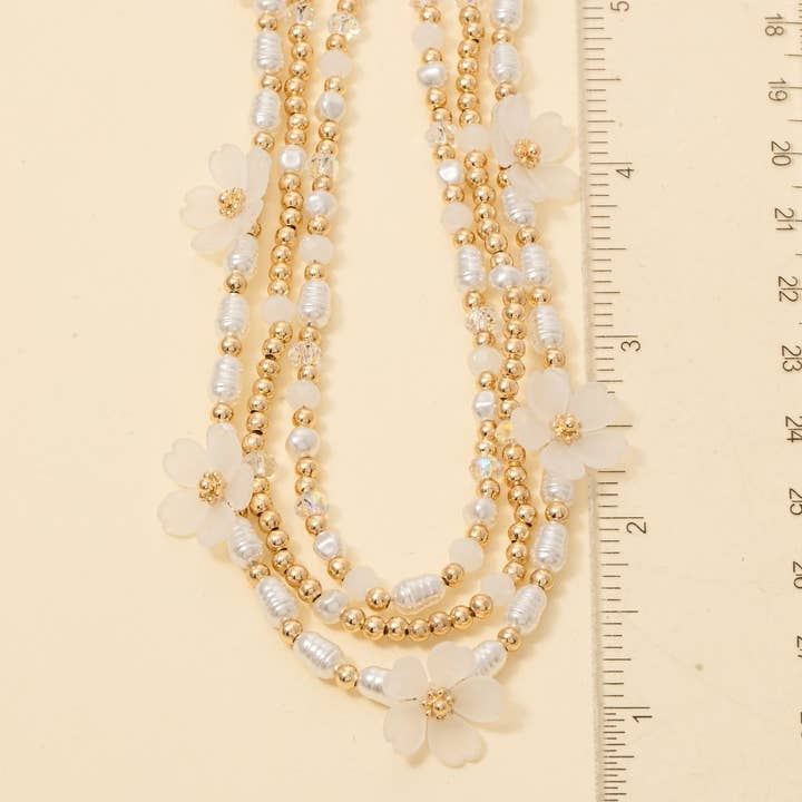 Station Flower Charms Layered Pearl Beaded Necklace for wholesale by Anarchy Street