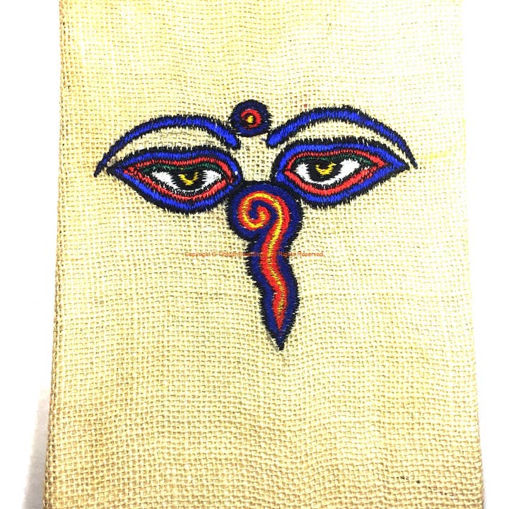 Lokta Paper Journal with Embroidered Buddha Eyes - HC134D for wholesale by Tibetan Bead Store