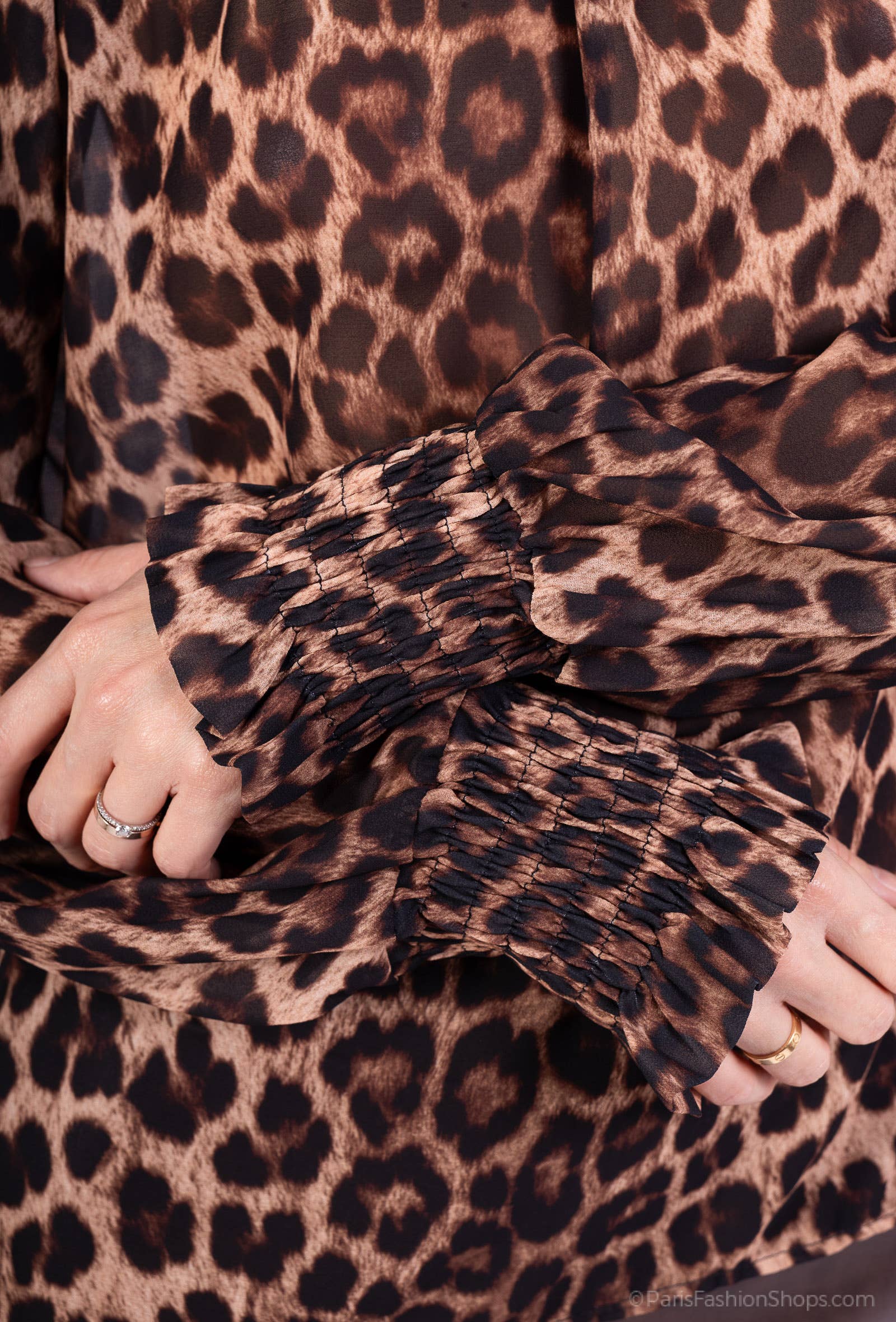 L'Emotion - Wholesale Blouse - Women's - High Collar Blouse with Smocked Cuffs and Patterned Chiffon13