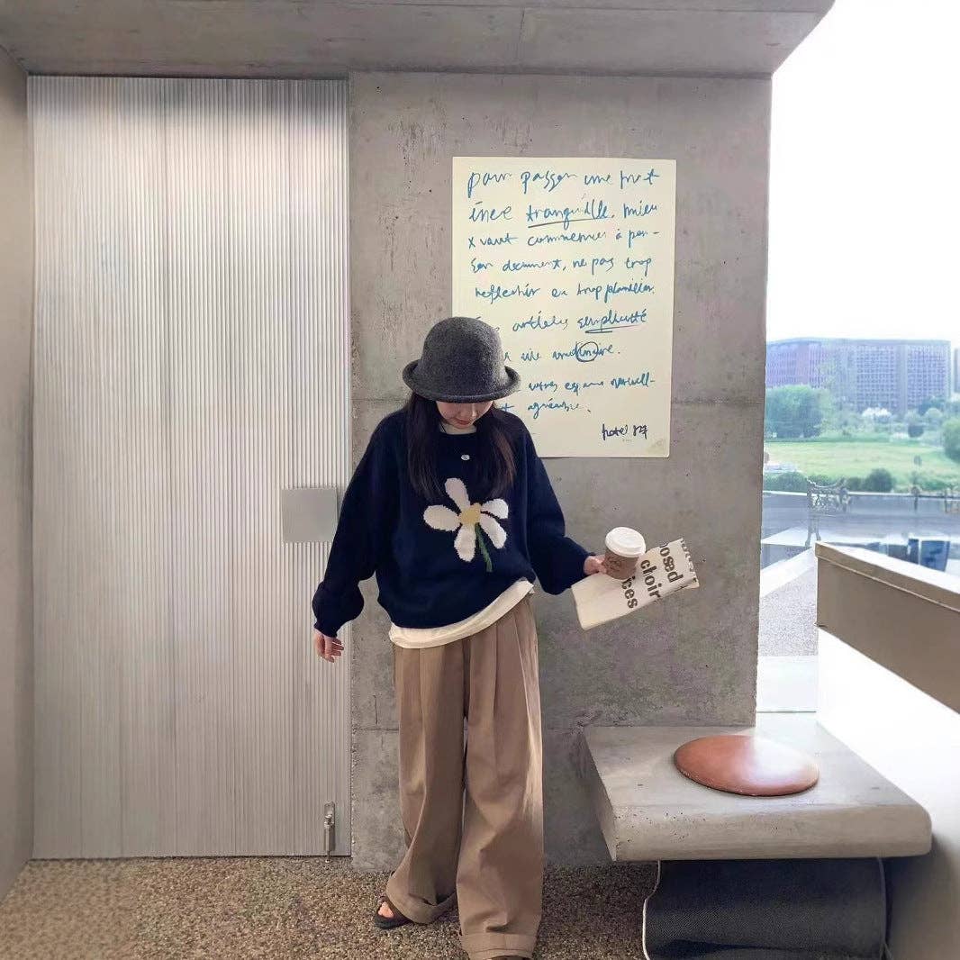 Marayn - Wholesale Knit Sweater - Women's - Korean Ins Lazy Floral Knit Sweater7