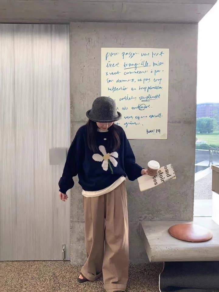 Marayn - Wholesale Knit Sweater - Women's - Korean Ins Lazy Floral Knit Sweater9